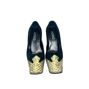 RODO Black‎ Square Snakeskin Toe Western Style Heels Size 35 / US 5